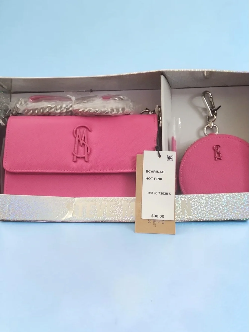 Steve Madden Hot Pink Crossbody W/ Shoulder Chain Wallet with Coin Pouch